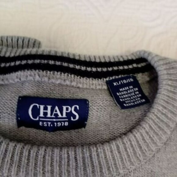 Chaps Gray & Blue Striped Mens Sweater XL 100% Cotton Crewneck - Picture 2 of 12